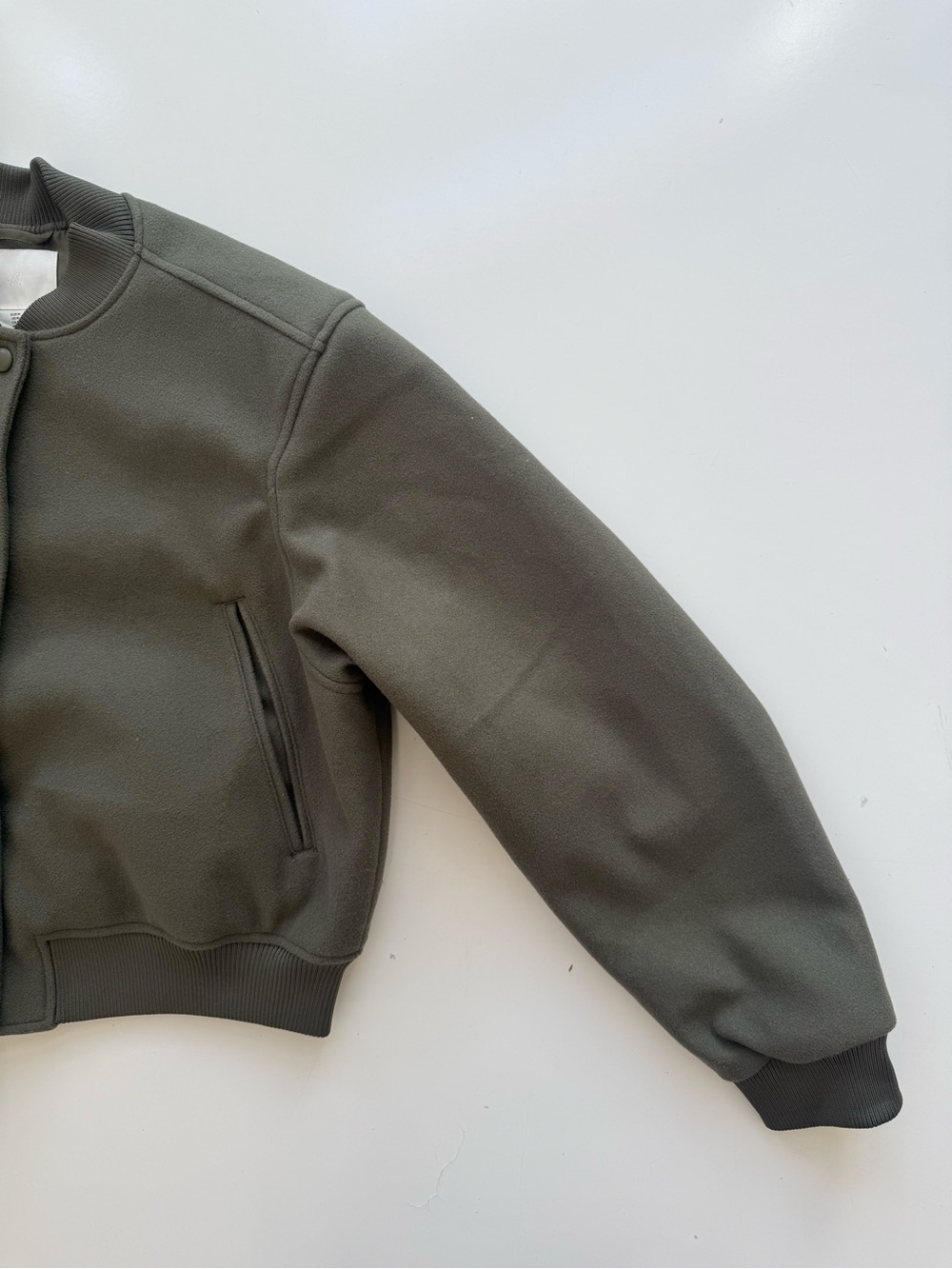 H&M Felted Bomber Jacket Olive Green Size Medium View 6